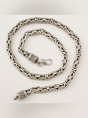 Vintage Heavy Sterling Silver Byzantine Chain Necklace 86 Grams 18” Long